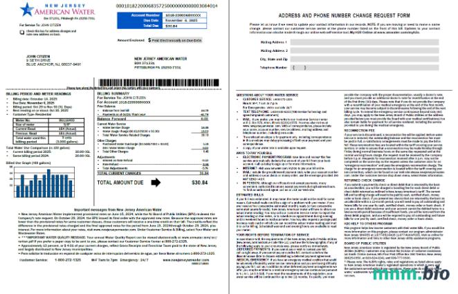 Szablon amerykańskiego rachunku za media wodne w formatach Word i PDF, 2 strony, Wersja 2